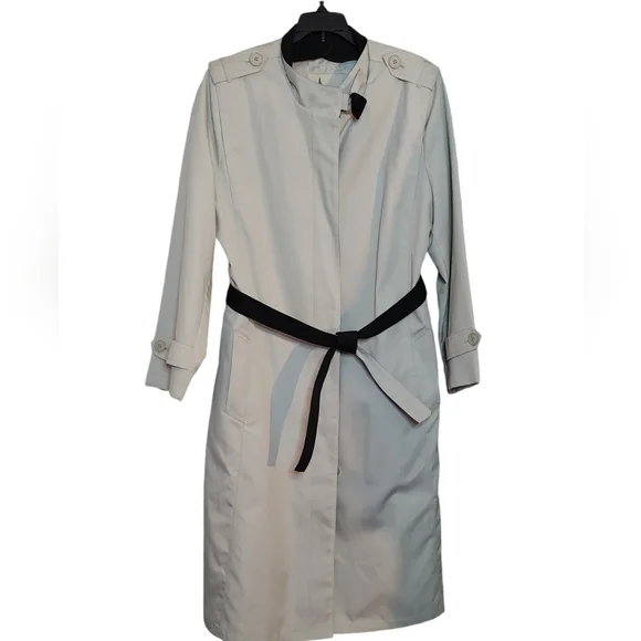 Cream & Black Vintage  Misty Harbor Mid Calf Length Trench Coat sz 14 W/ Belt - Picture 3 of 10
